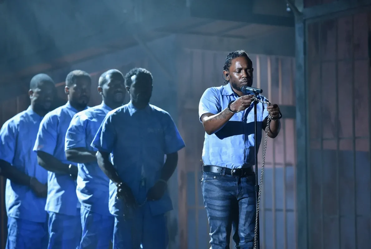 Kendrick Lamar performing during the 2016 Grammys. Kevork Djansezian/Getty Images