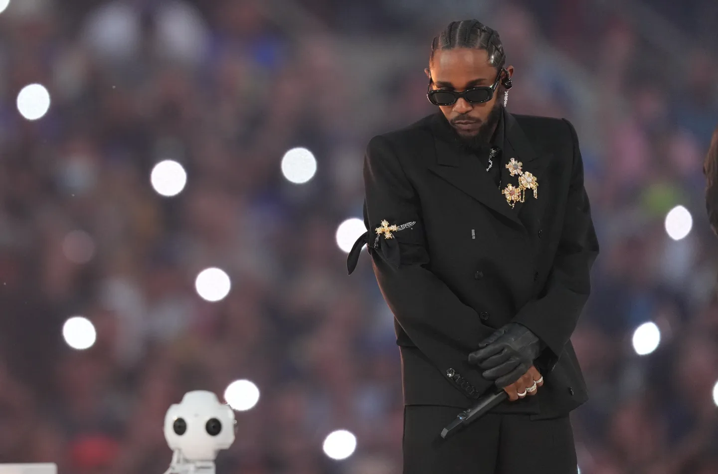 Kendrick Lamar performs in the Super Bowl halftime show on February 13, 2022, at SoFi Stadium in Inglewood, California. Cooper Neill:Getty Images